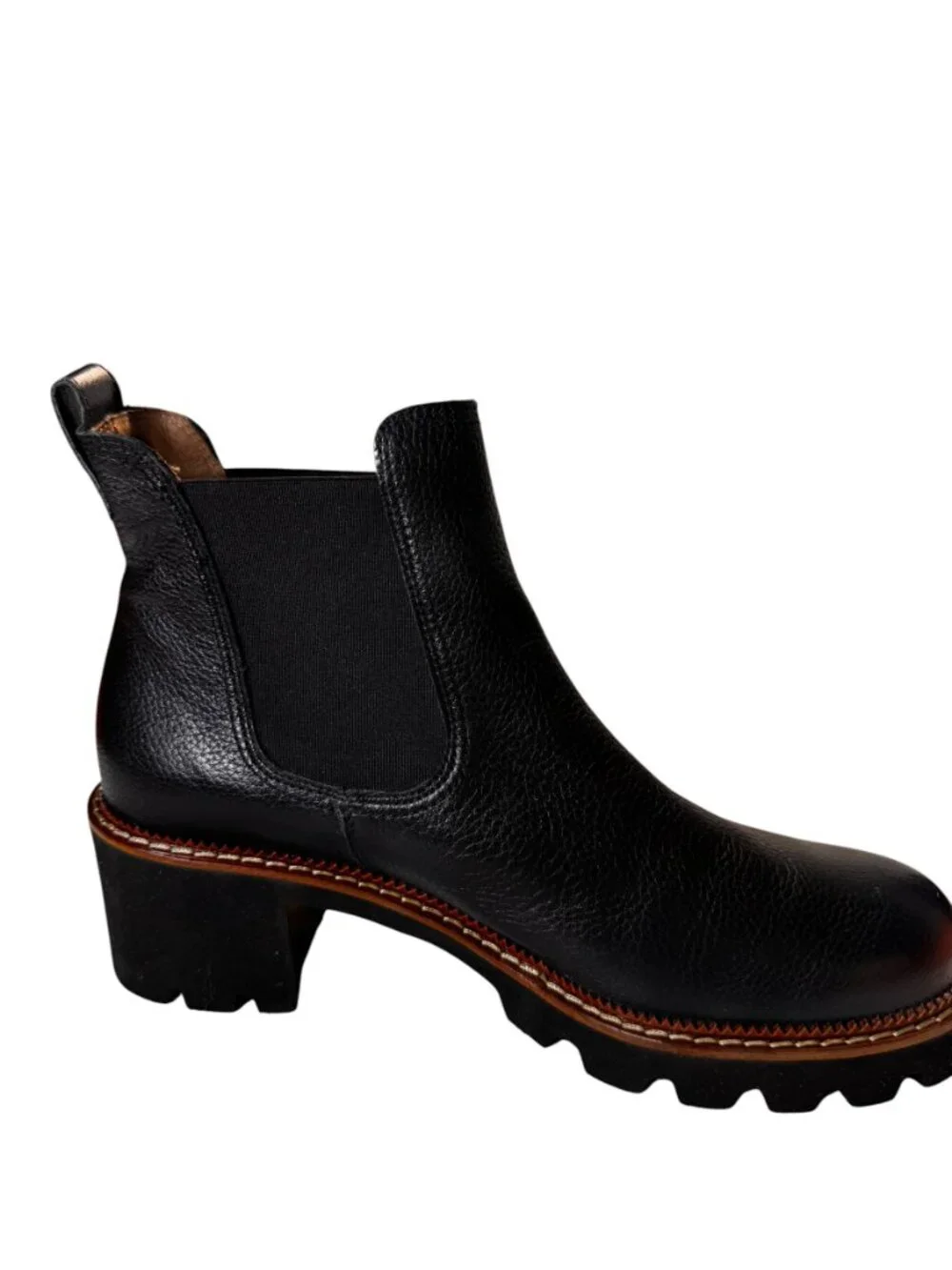 NWT Paul Green Leather Platform Chelsea Lug Sole Chunky Heel Boot Black 8